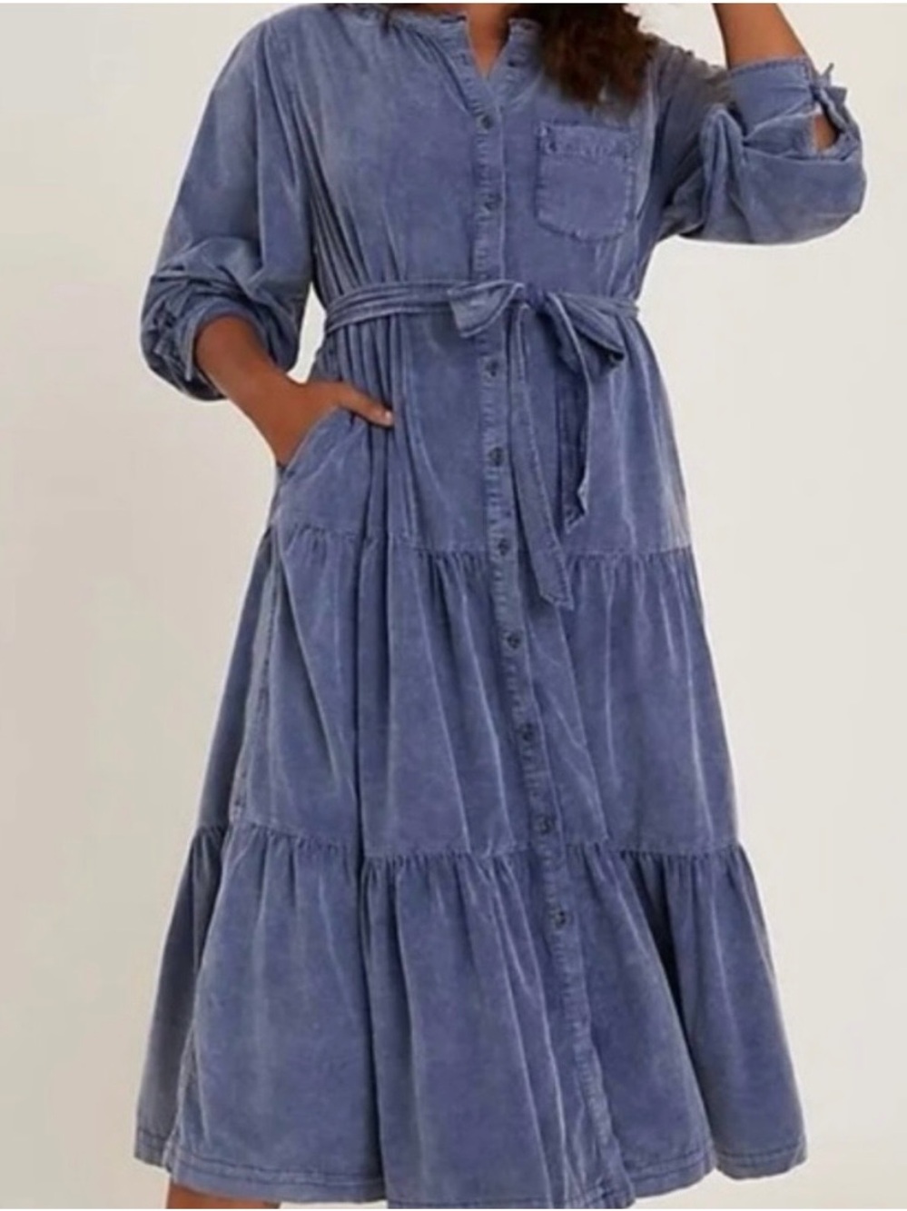 Pilcro Washed Blue Tiered Button-Front Maxi Dress